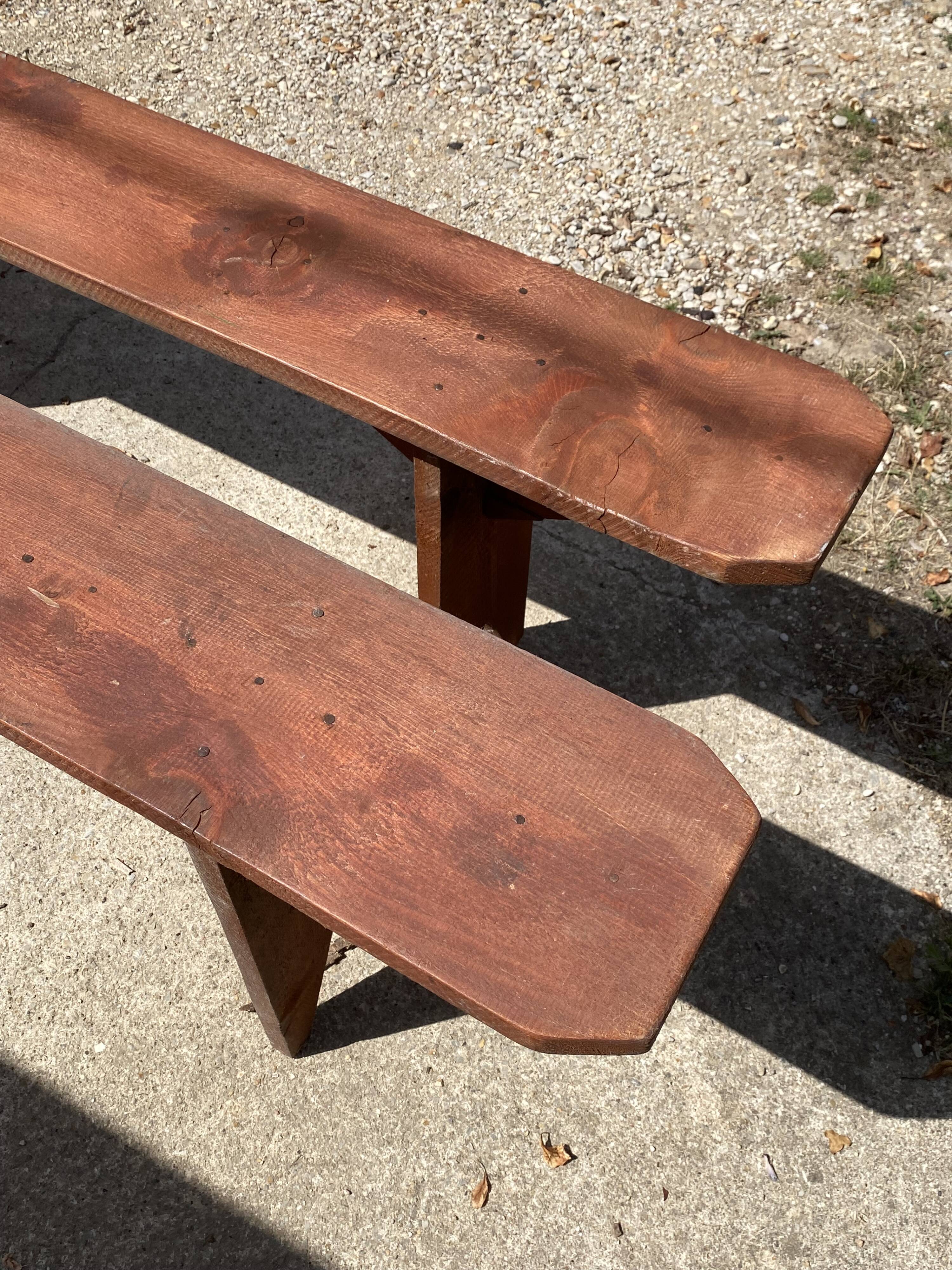Pair of solid wood farmhouse benches 250cm for rustic farmhouse table 1950