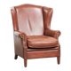 Cognac-coloured cow leather wingback armchair in English style