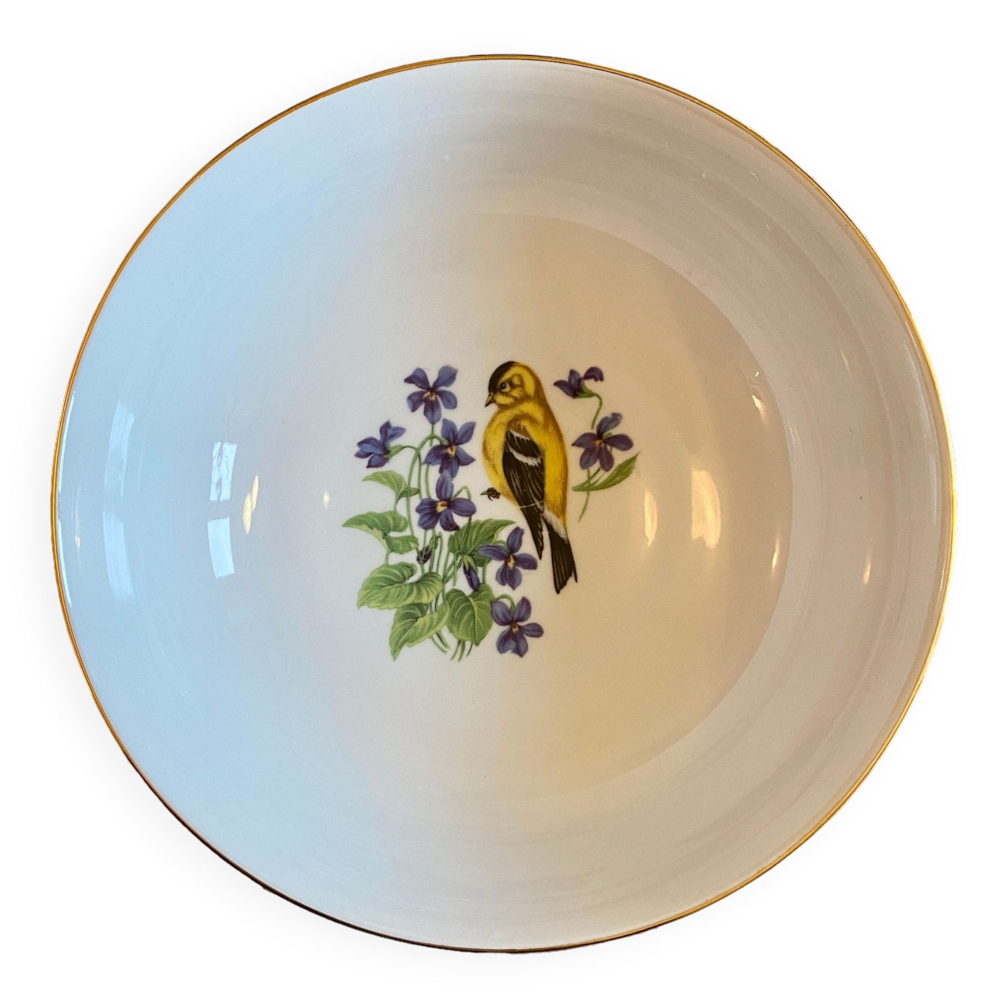 Vintage porcelain salad bowl - bird and flower decorations