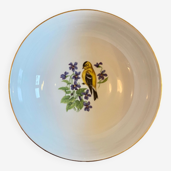 Saladier vintage en porcelaine - décors d'oiseau et de fleur