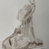 Tableau signé aquarelle monochrome sépia étude de la statue  « l'éternelle idole de Rodin »