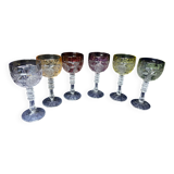 Ensemble de 6 verres à vin. Cristal massif coloré.