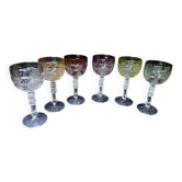 Ensemble de 6 verres à vin. Cristal massif coloré.