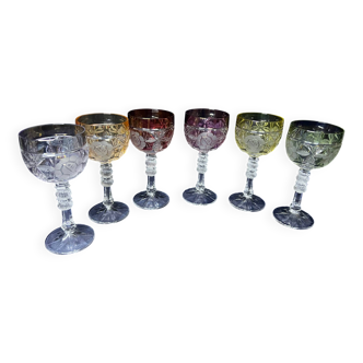 Set of 6 wine glasses. Solid colored crystal.