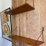 Pair shelves string wood vintage midcentury