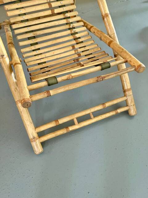 Bamboo deckchair and footrest from the 70s