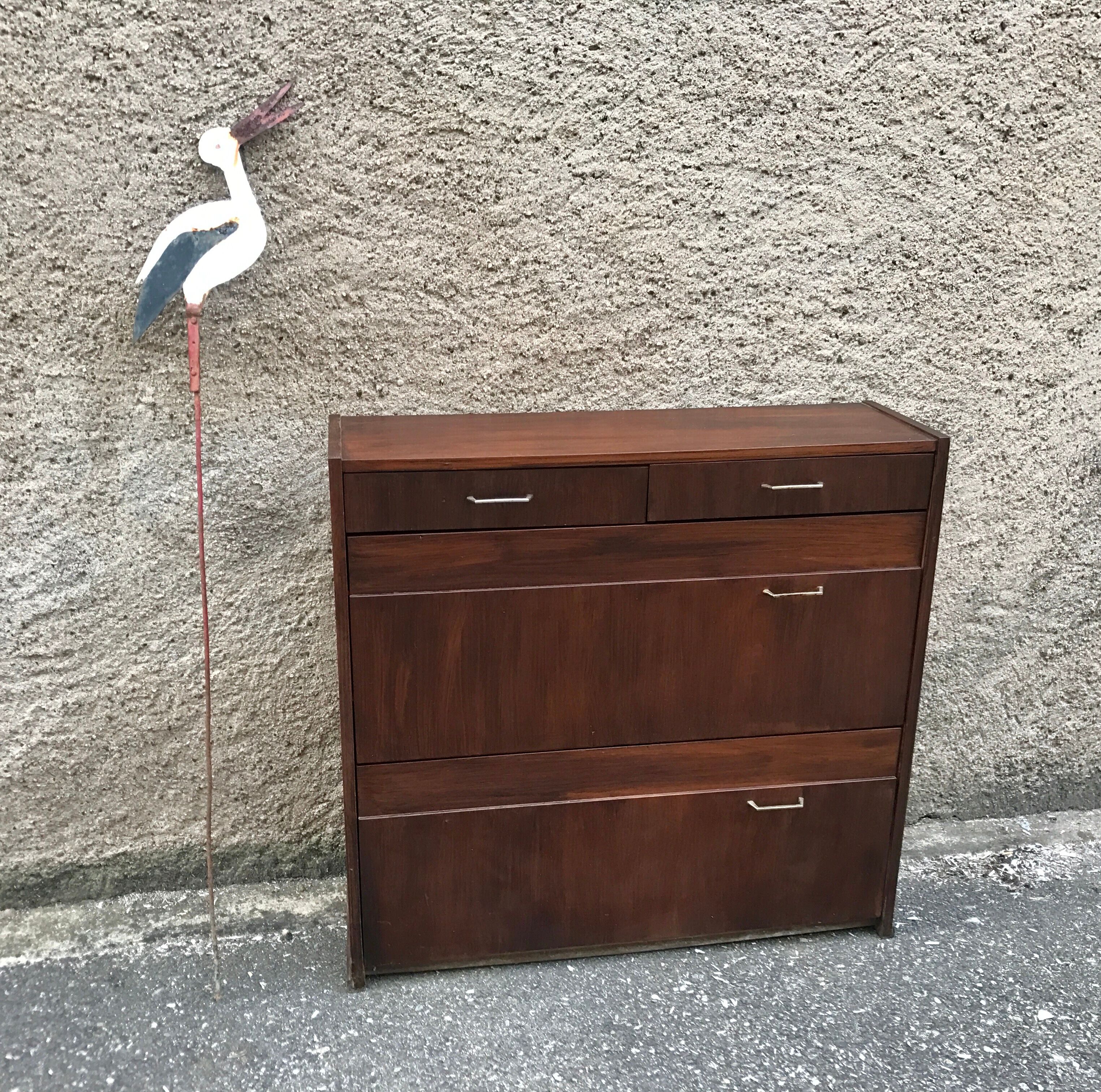 Meuble à chaussure vintage chêne foncé 1960
