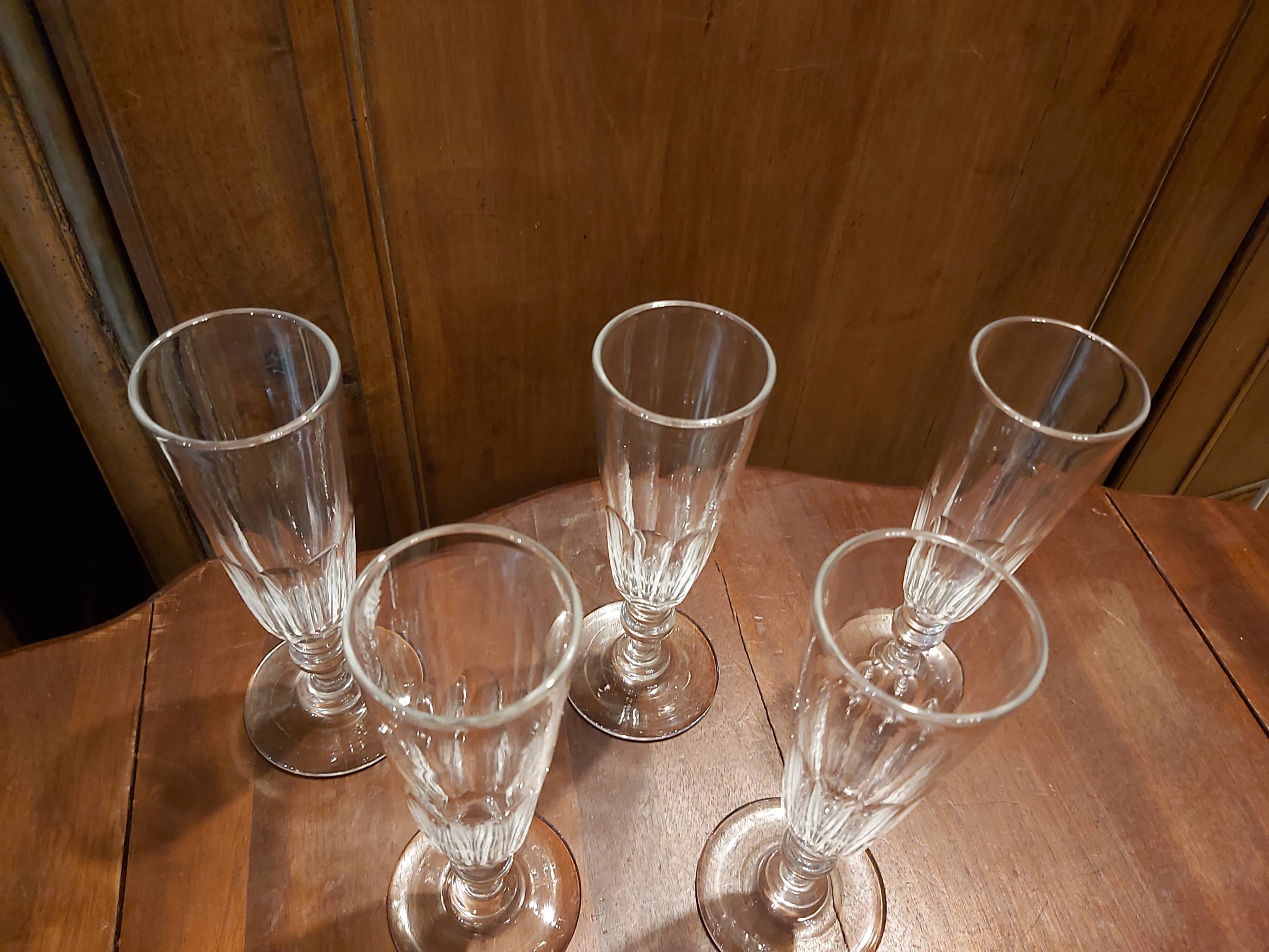 5 crystal Champagne flutes XIX th