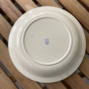 Antique Badonvillier round dish, red and blue intersecting lines