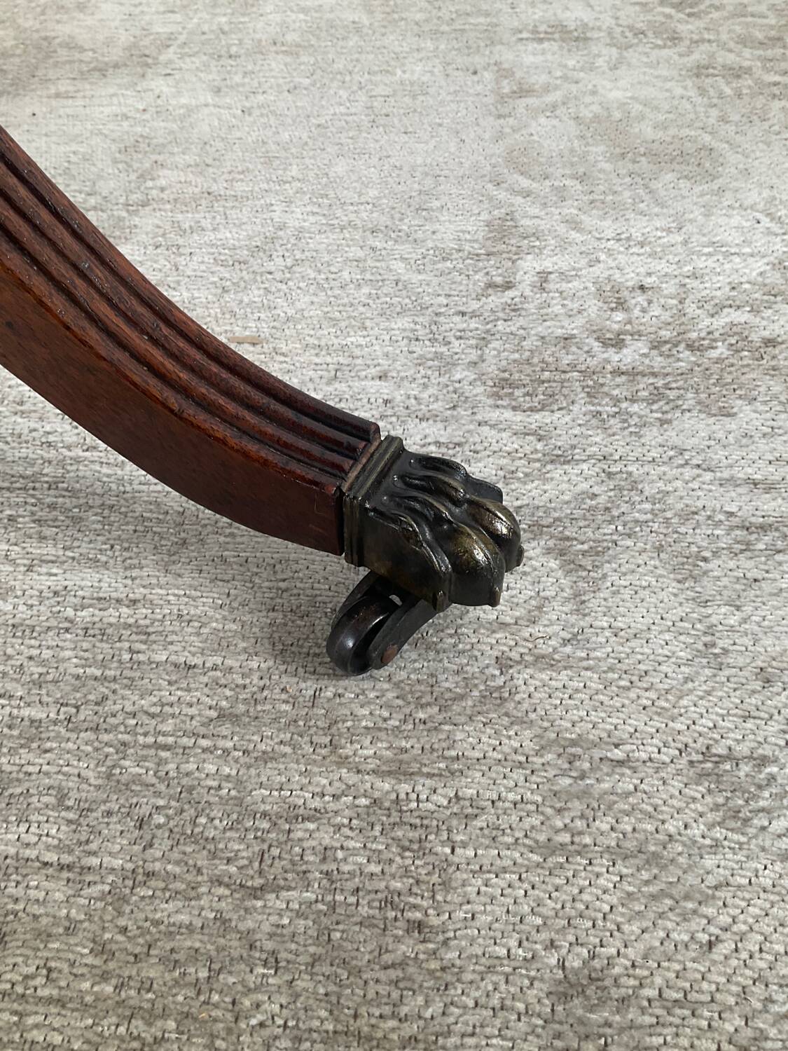 Antique Mahogany and Leather Side Table on Casters