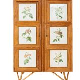Split bamboo cabinet and engravings under glass 1960