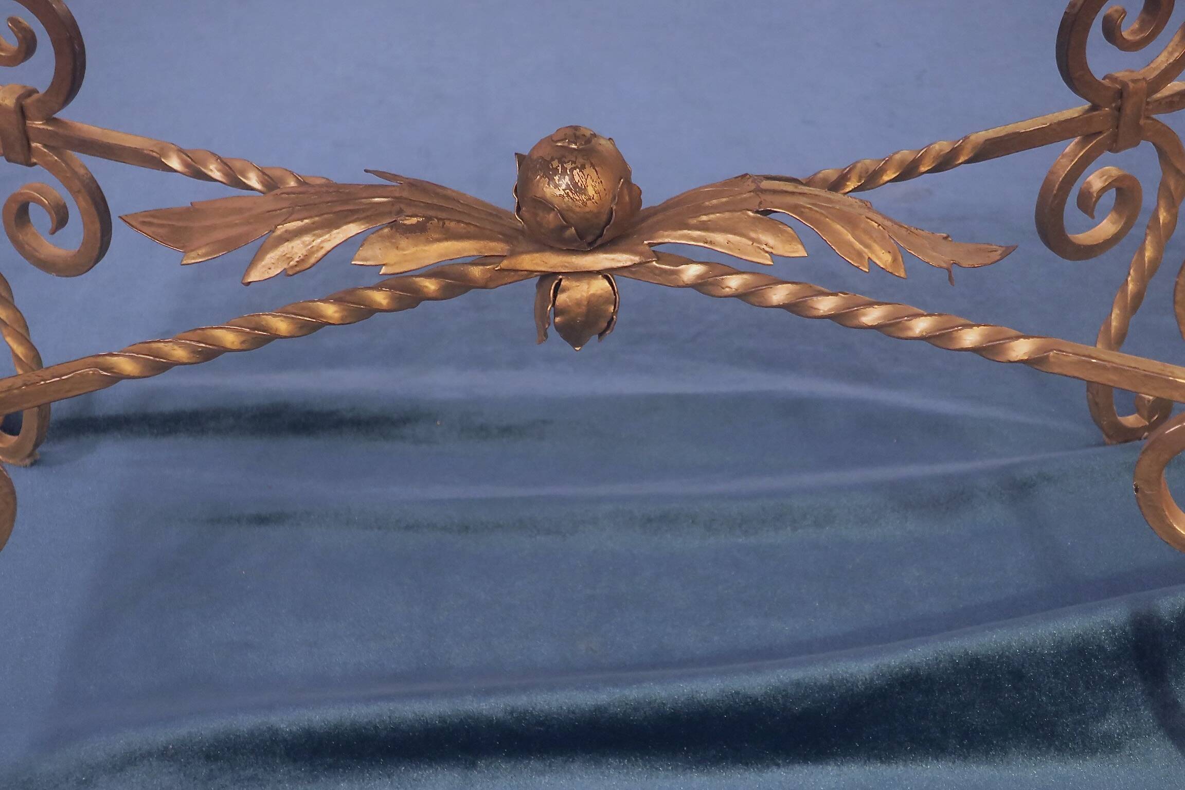 Wrought iron and veined marble coffee table, 1940s-50s