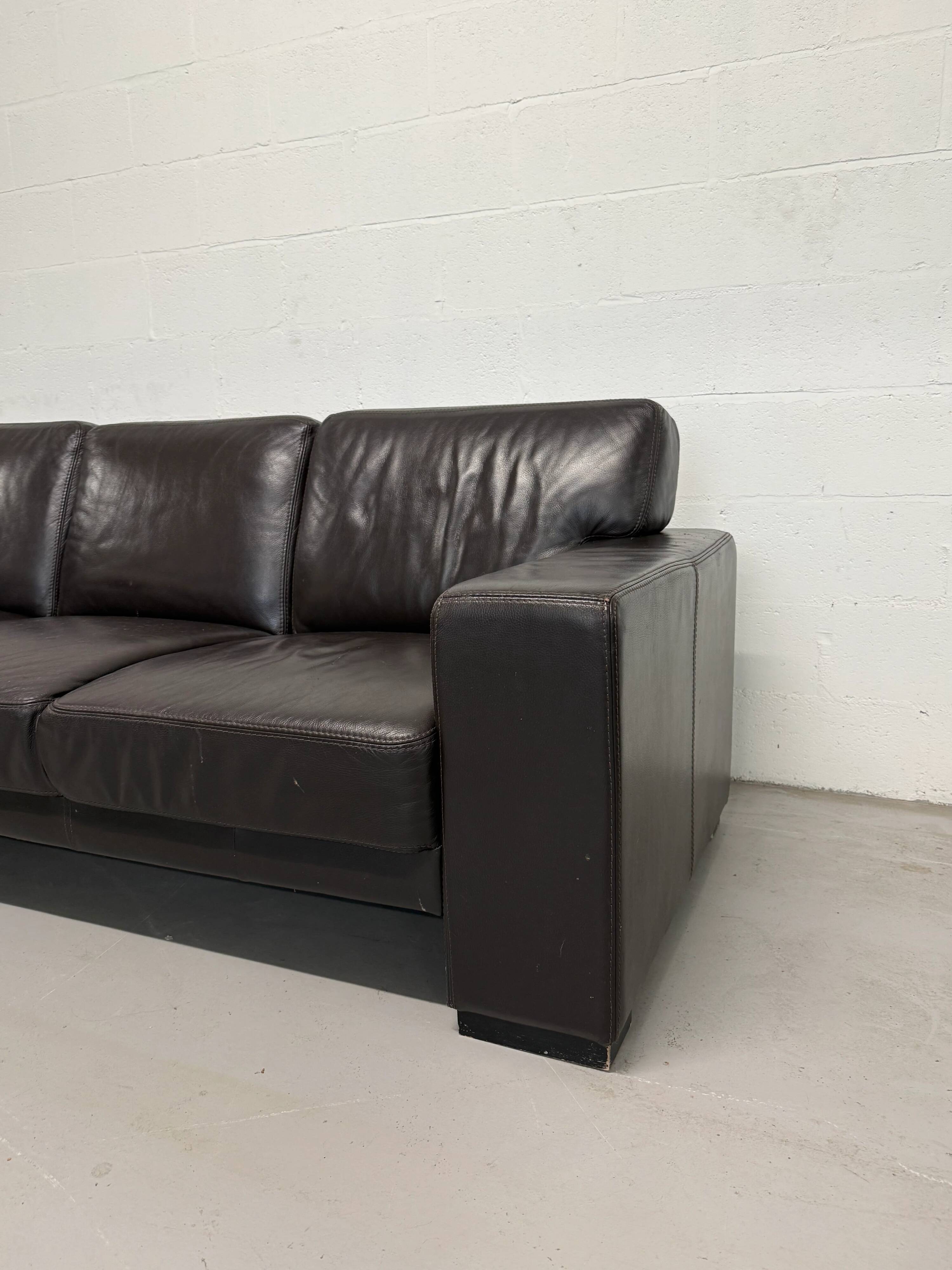 Vintage 3-seater brown leather sofa, 210 cm
