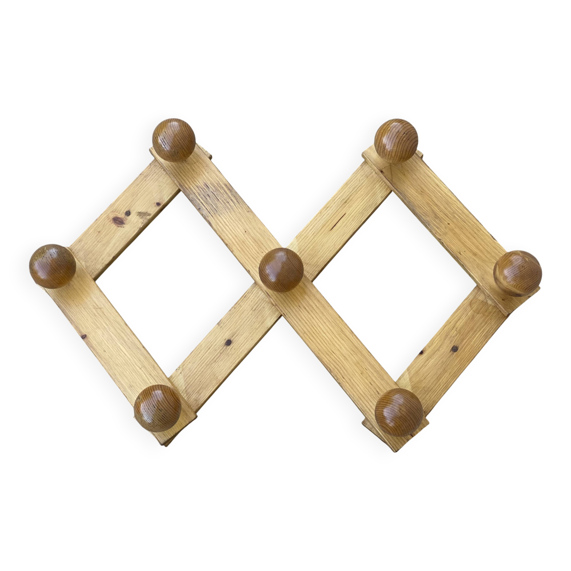 Portemanteau accordéon à grosses boules bois vintage 1980