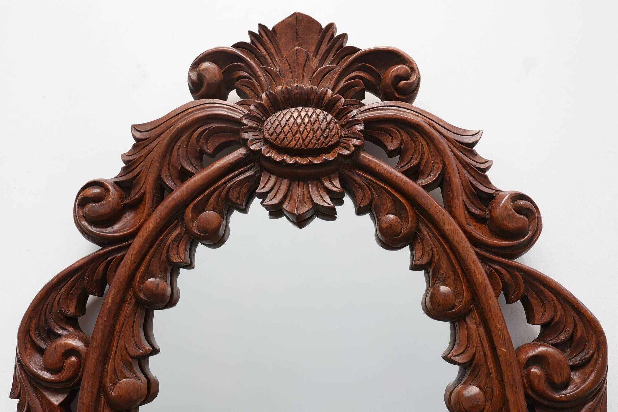 French Carved Walnut Oval Mirror with Pierced Acanthus Crest, circa 1900