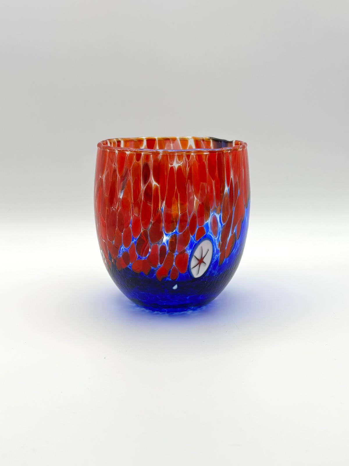 Set of 6 blown glass glasses with Effetre Murano murrine.