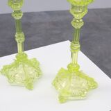 Pair Uranium or annagreen glass candlesticks by Vallerysthal & Portieux