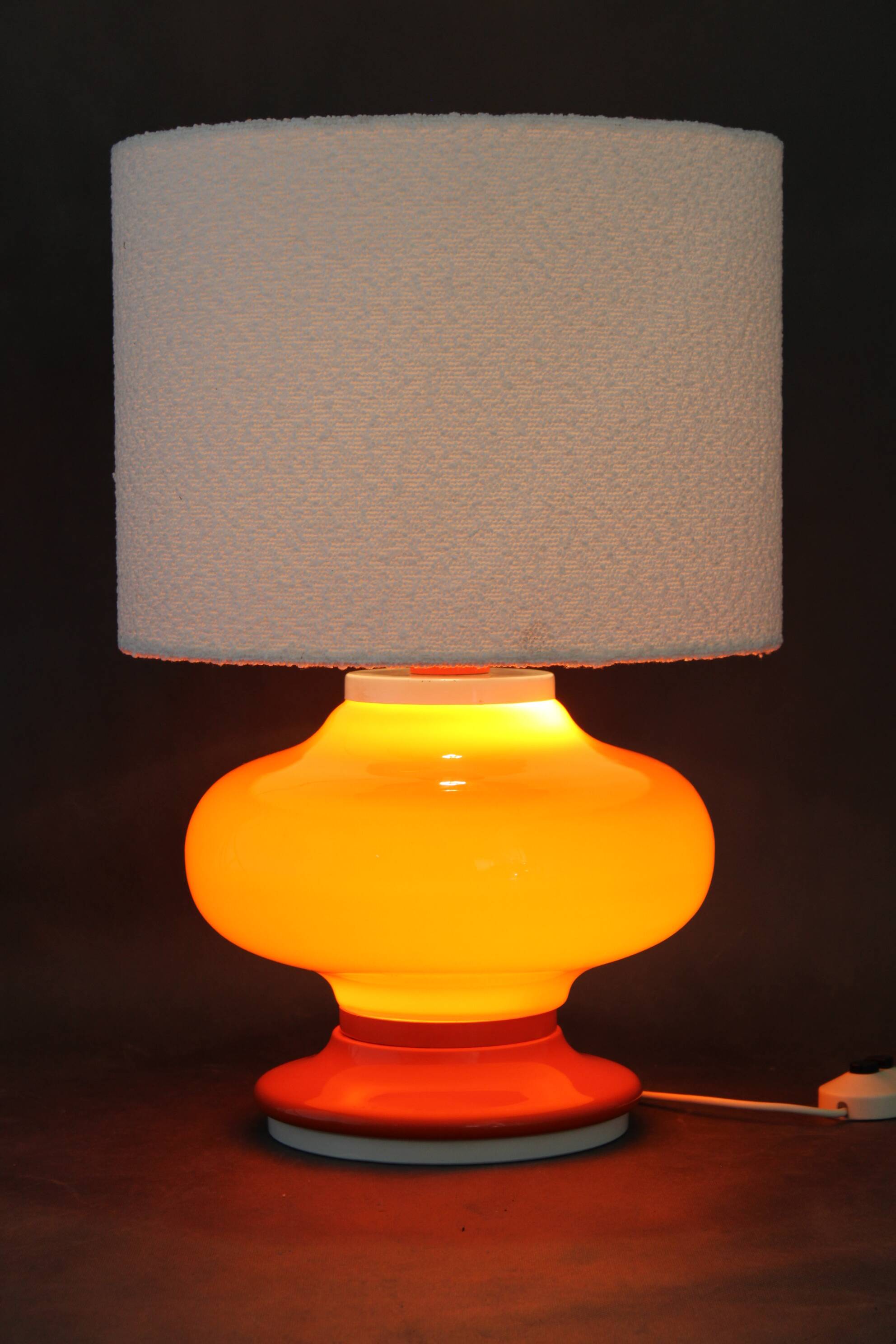1970s Glass Table Lamp with Boucle Fabric Shade, Italy