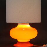 1970s Glass Table Lamp with Boucle Fabric Shade, Italy