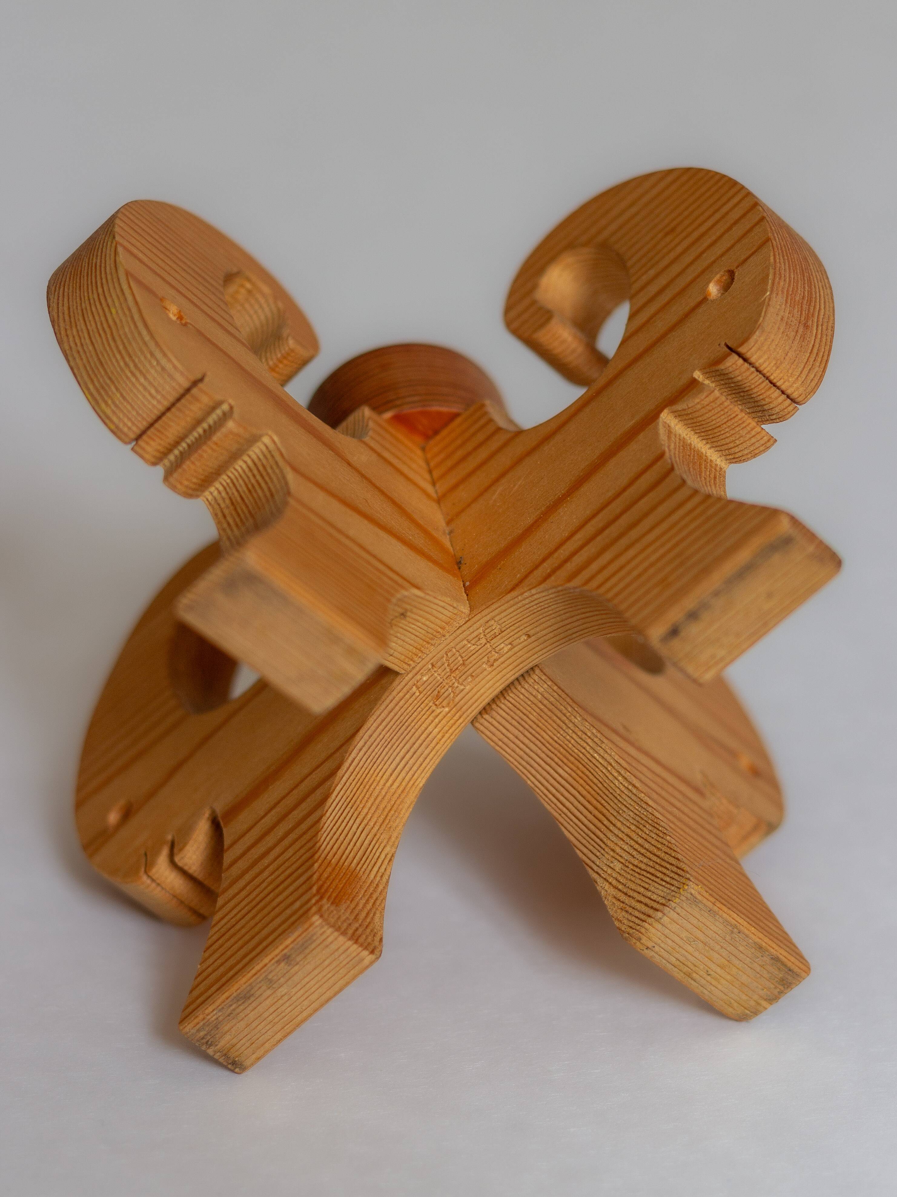 Wooden Christmas candle holder with four goat heads, Sweden, 1970s