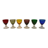 Set of 6 vintage multicoloured liqueur glasses (1960s/70s)