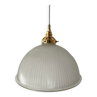 Vintage pendant lamp in electrified prismatic glass with new