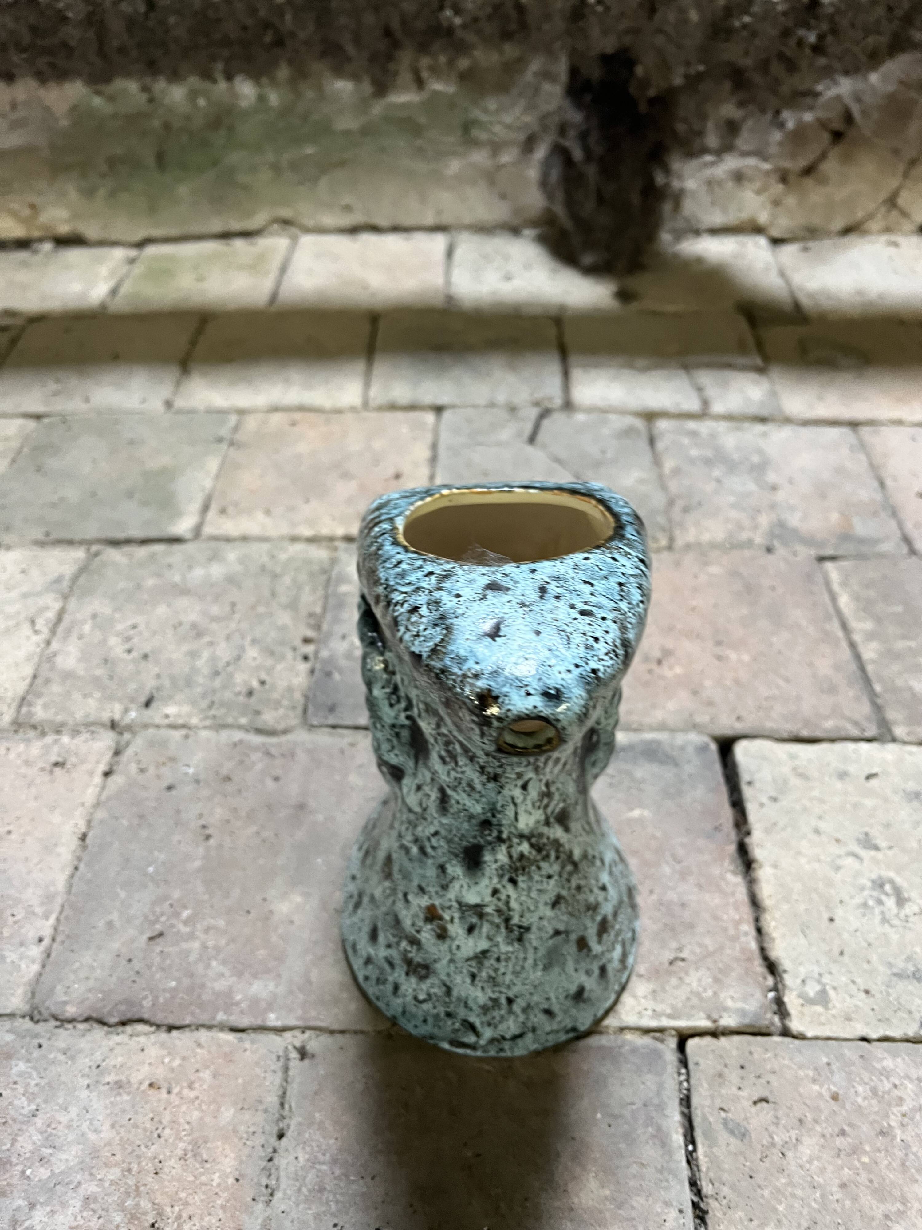 Turquoise glazed ceramic vase or pitcher – vintage brutalist style