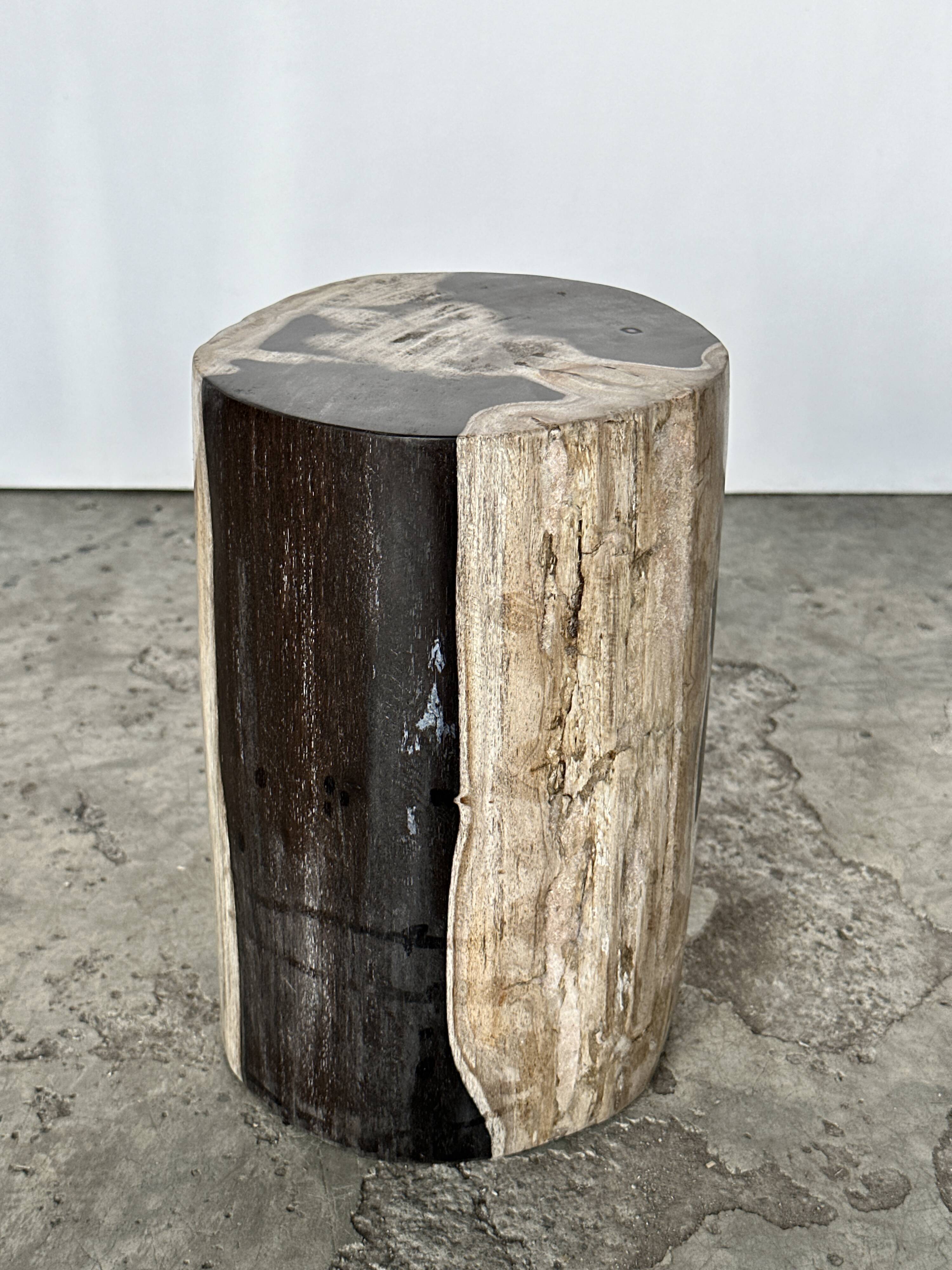 Small black, white and gray petrified wood side table H28cm D:18.5