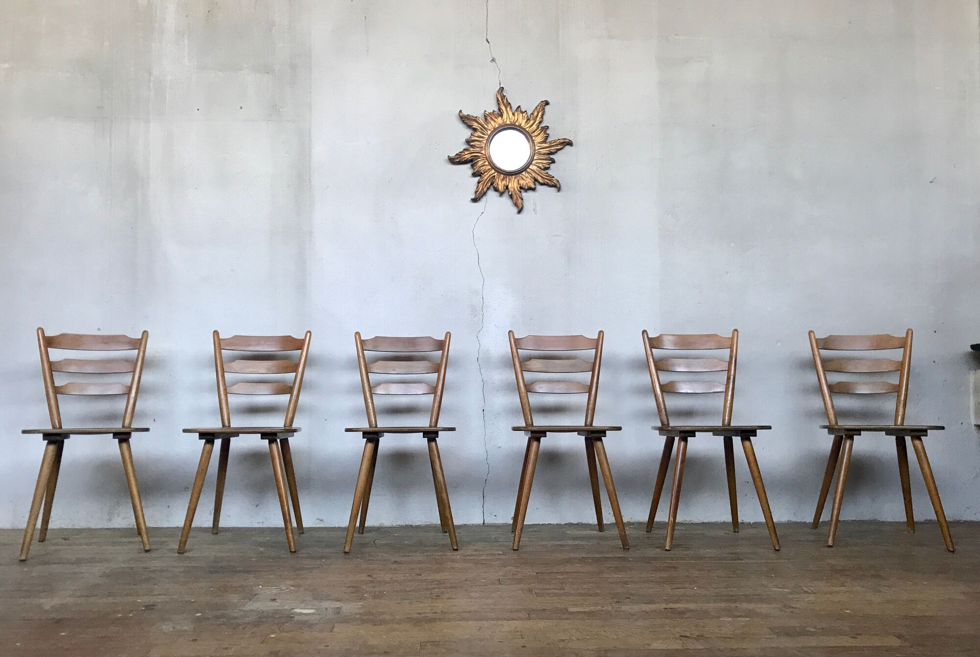 Series of 20 Scandinavian chairs or vintage wooden bistro