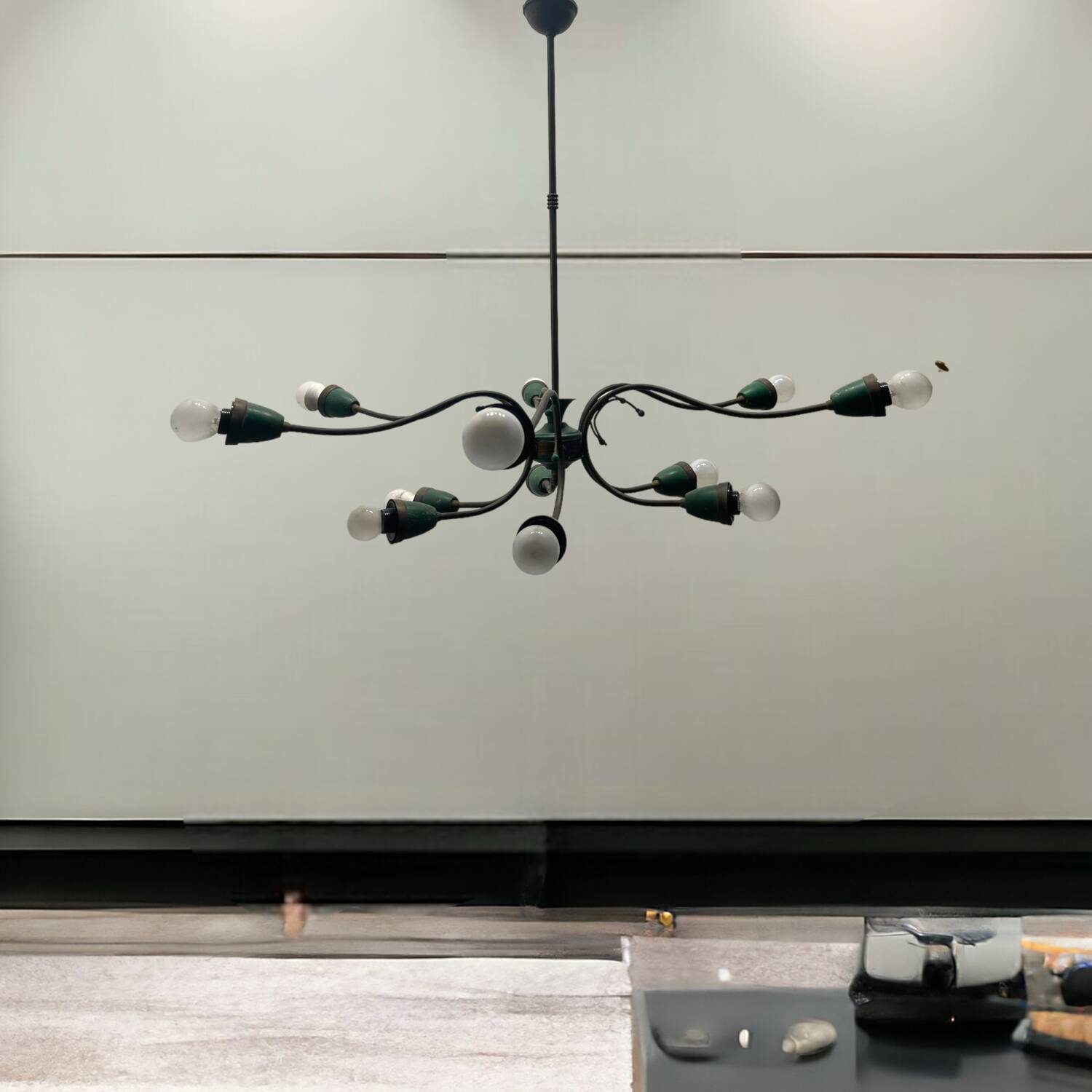 Italian Bronze Green Chandelier 1950’s