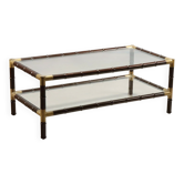 Table basse vintage en bambou, laiton et plateau en verre, design années 1950-60