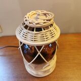 Vintage wooden and wicker lamp