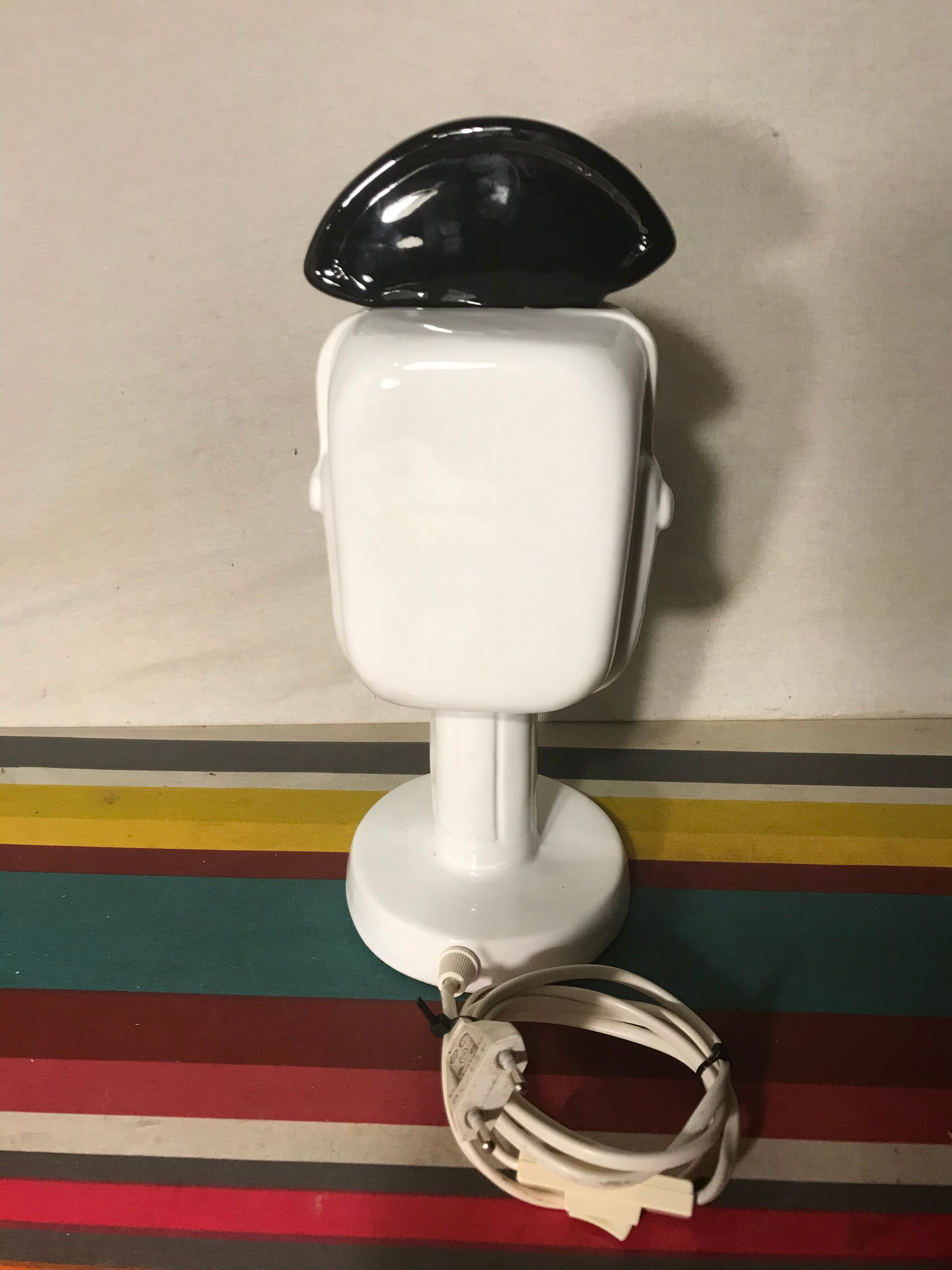 Old bbc black ceramics lamp - white - metal grid form micro vintage