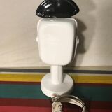 Old bbc black ceramics lamp - white - metal grid form micro vintage