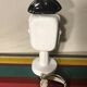 Ancienne lampe bbc céramique noir & blanc + grille métal forme micro vintage