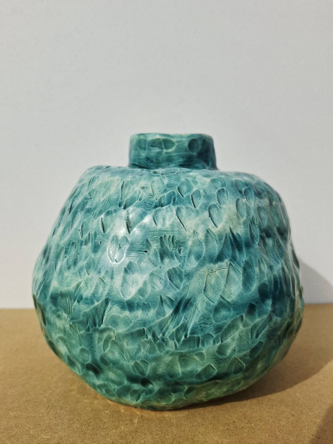 Turquoise round vase 1970 signed