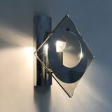 Pair of chrome metal and glass wall sconces, VECA Fontana Arte style.