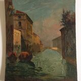 Oil on wood View of Venice at sunrise for the 40s