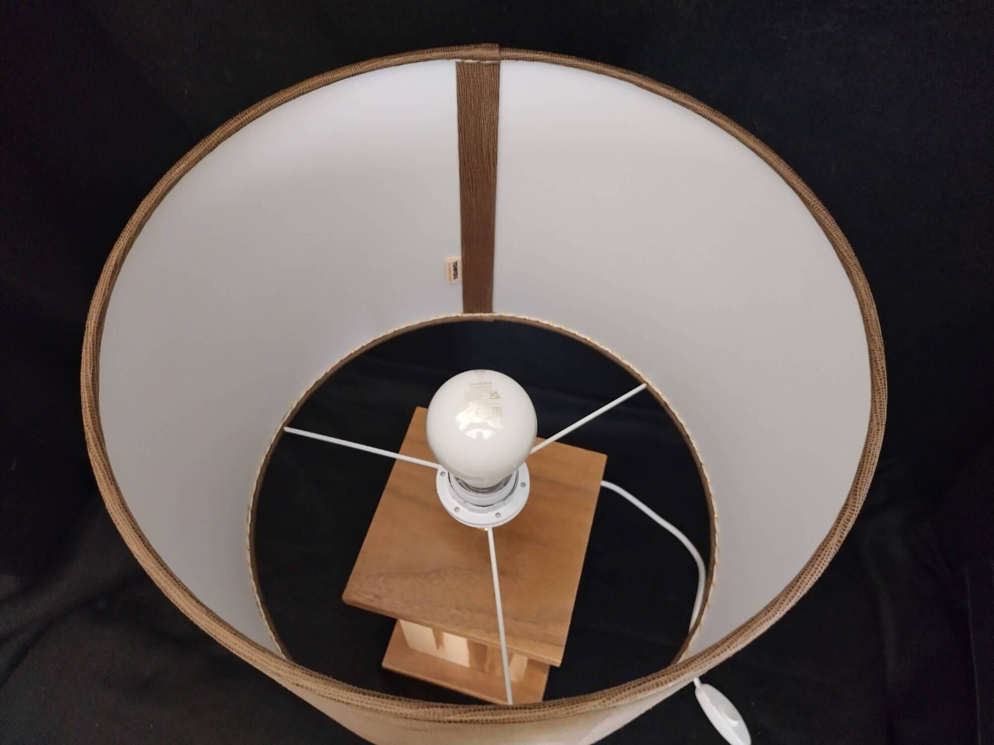 Handcrafted lamp in a contemporary style.