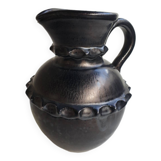 Black ceramic pitcher signed Beretta Baroin Vallauris 1950s