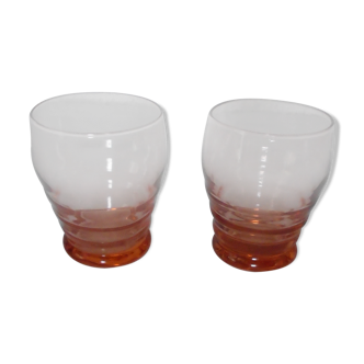 2 Pink cup barrel shape glass