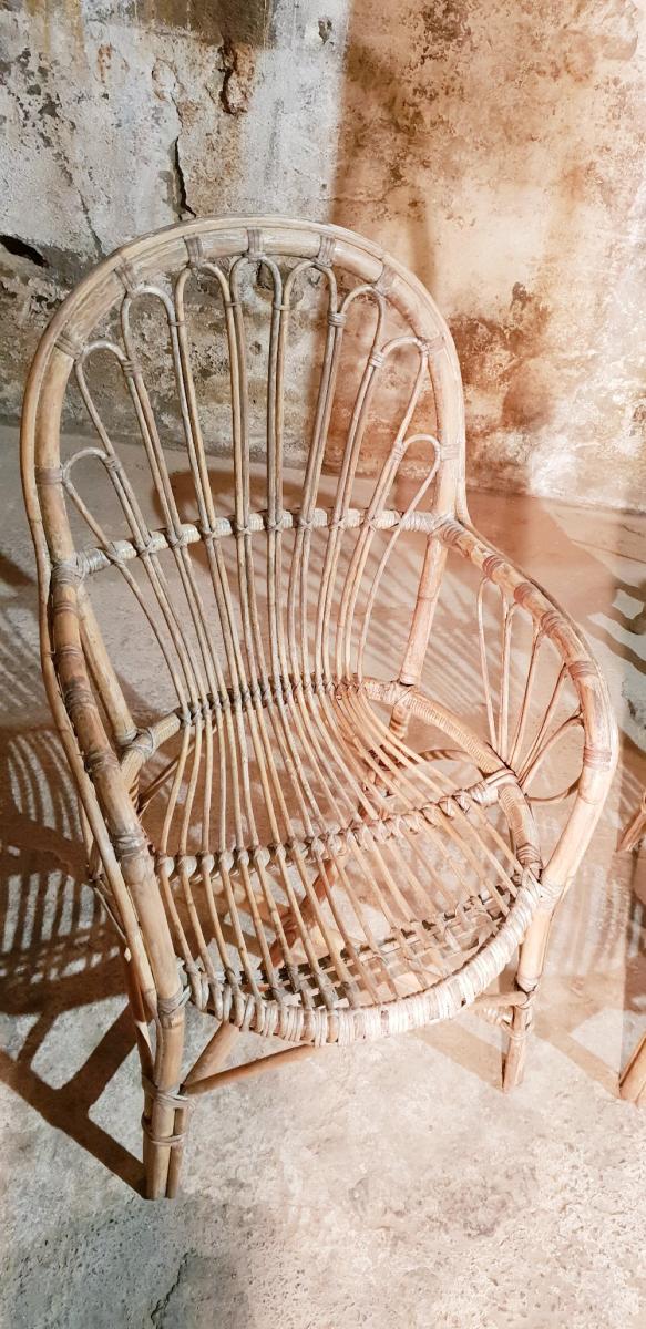 Three vintage rattan chairs