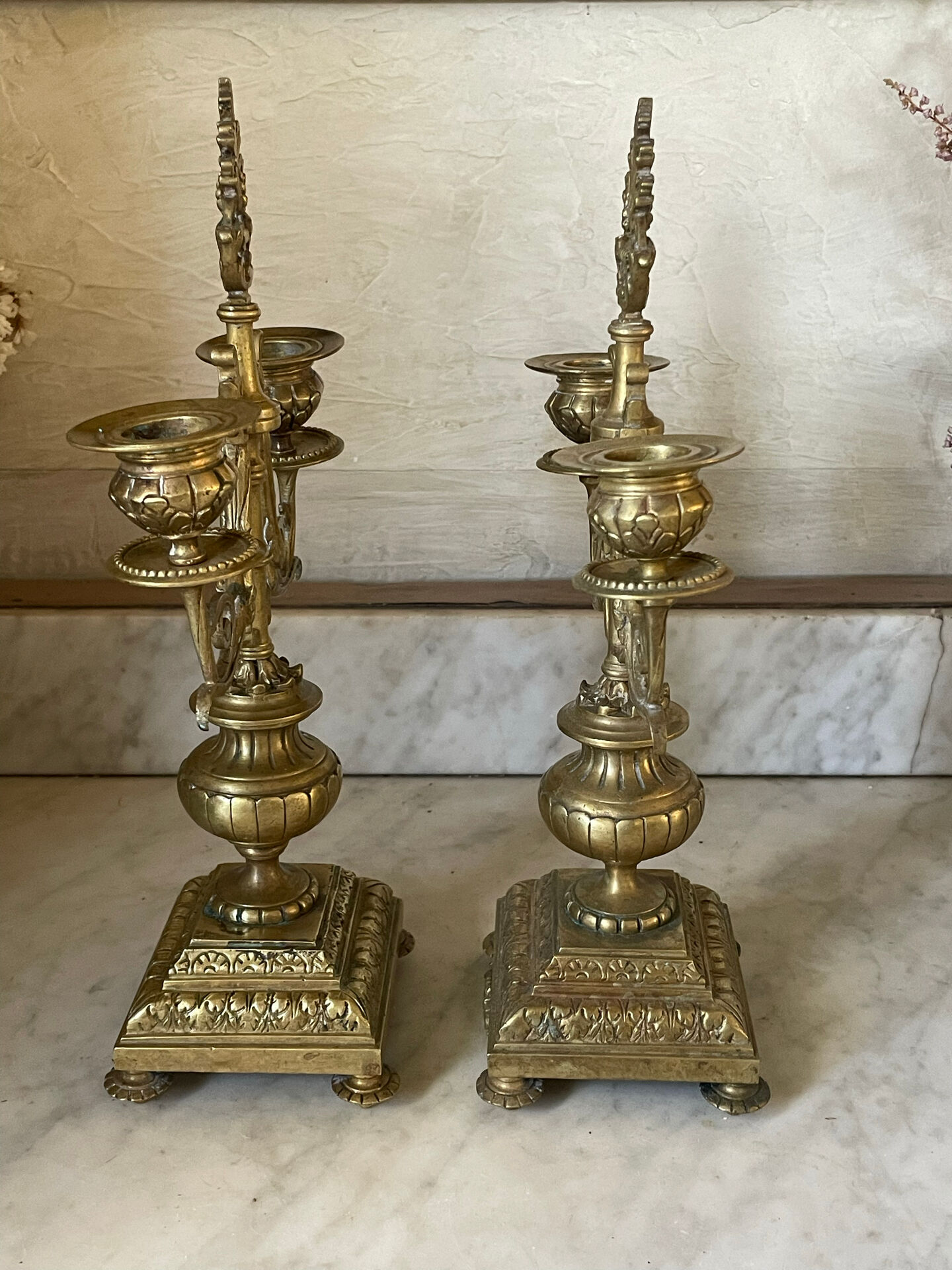 Pair of gilded bronze candlesticks in the Napoleon III style.