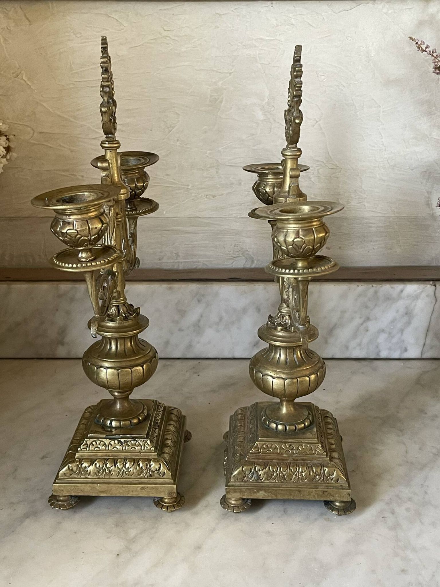 Pair of gilded bronze candlesticks in the Napoleon III style.