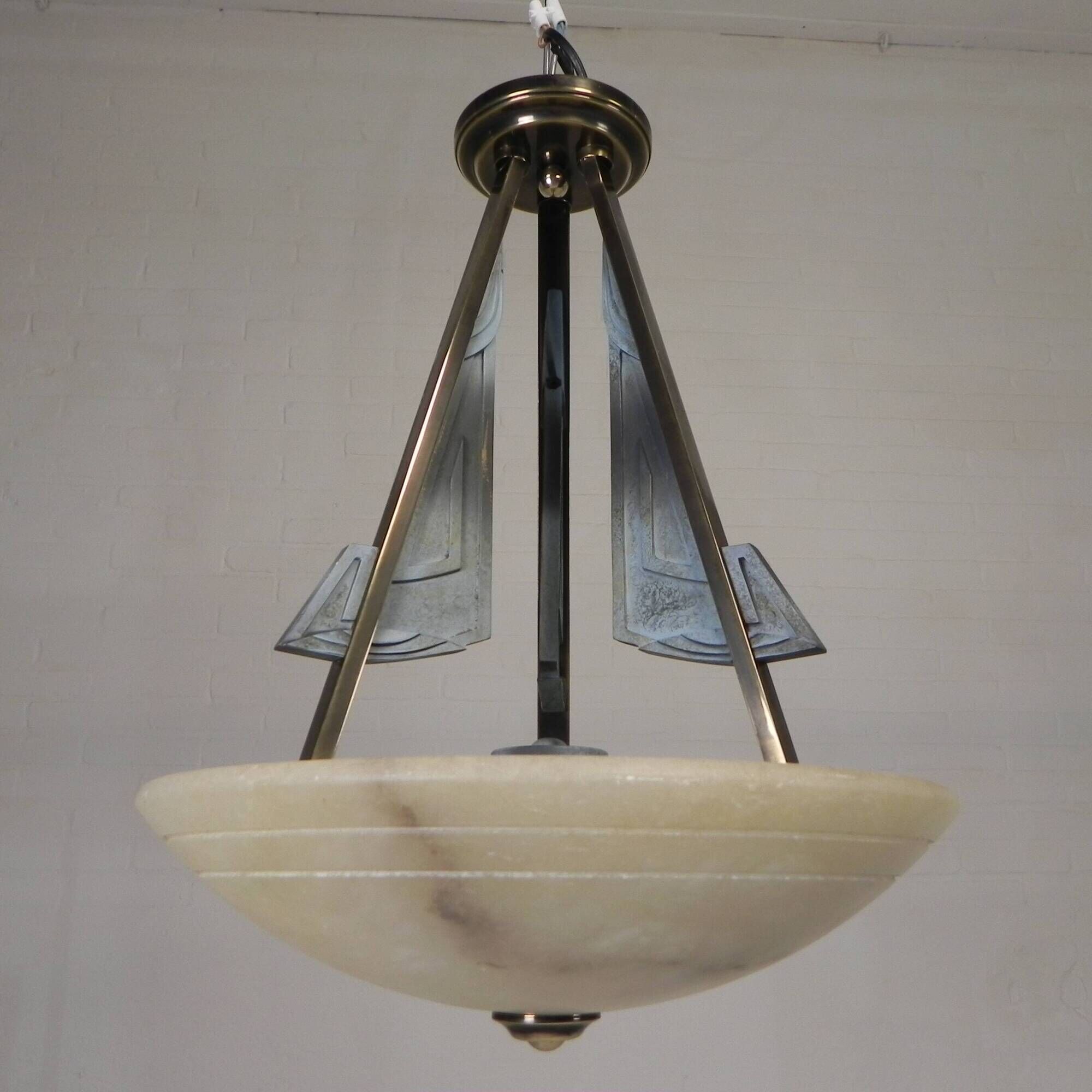 Art Deco style pendant light with alabaster shade, 1980s