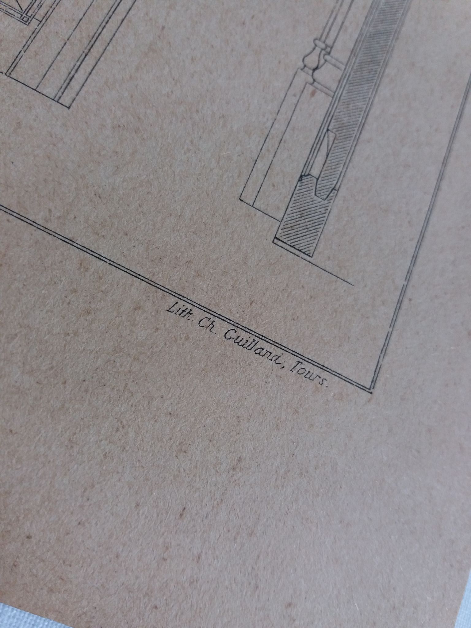 Lithographie ancienne architecture détail du porche d'une église