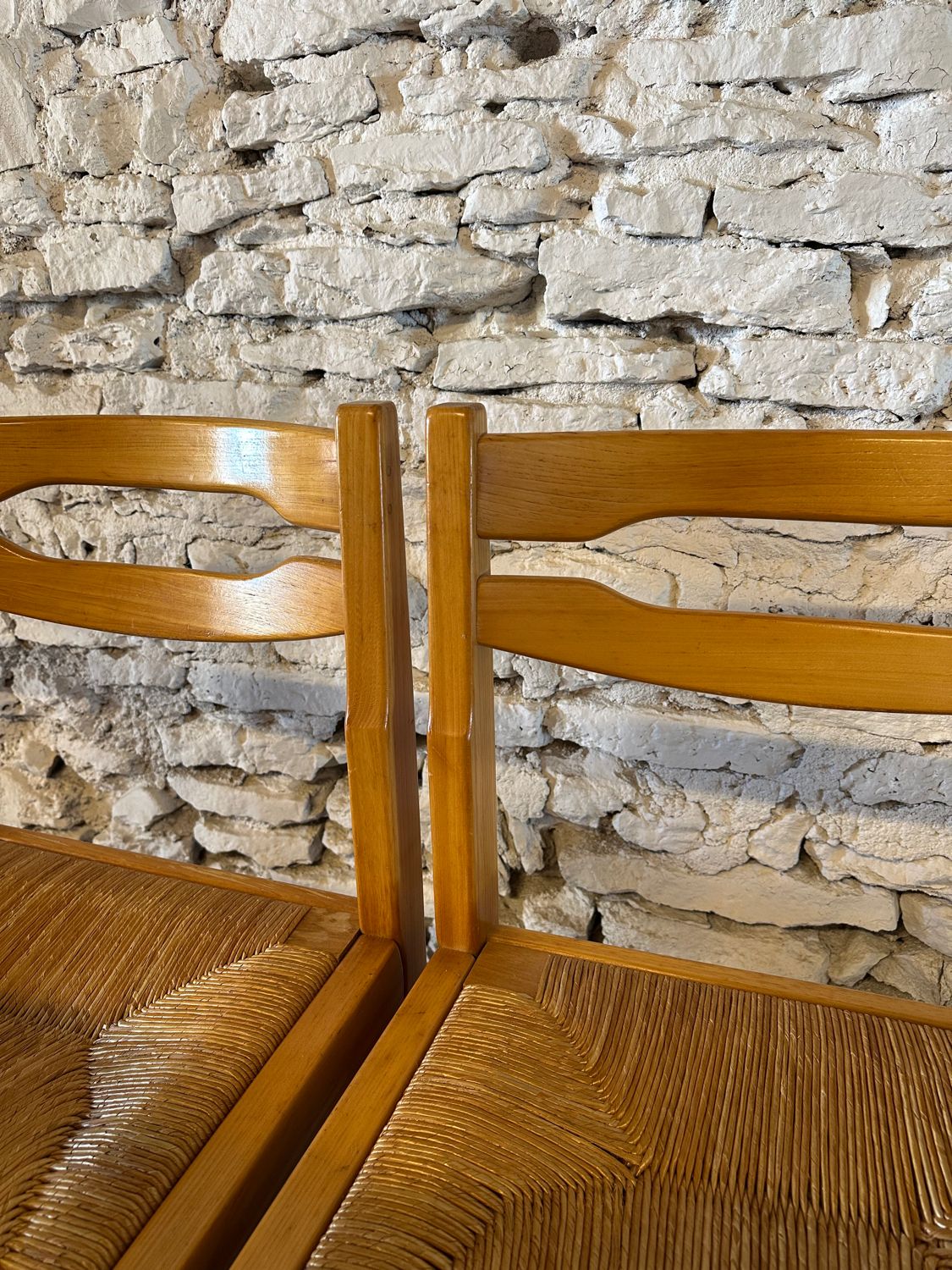 6 Regain House chairs - Elm and straw - 1980 - Vintage - Brutalist