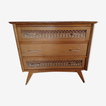 Dresser wood and rattan vintage 50s