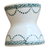 Old diabolo egg cup, ironstone with ivory and green pattern.