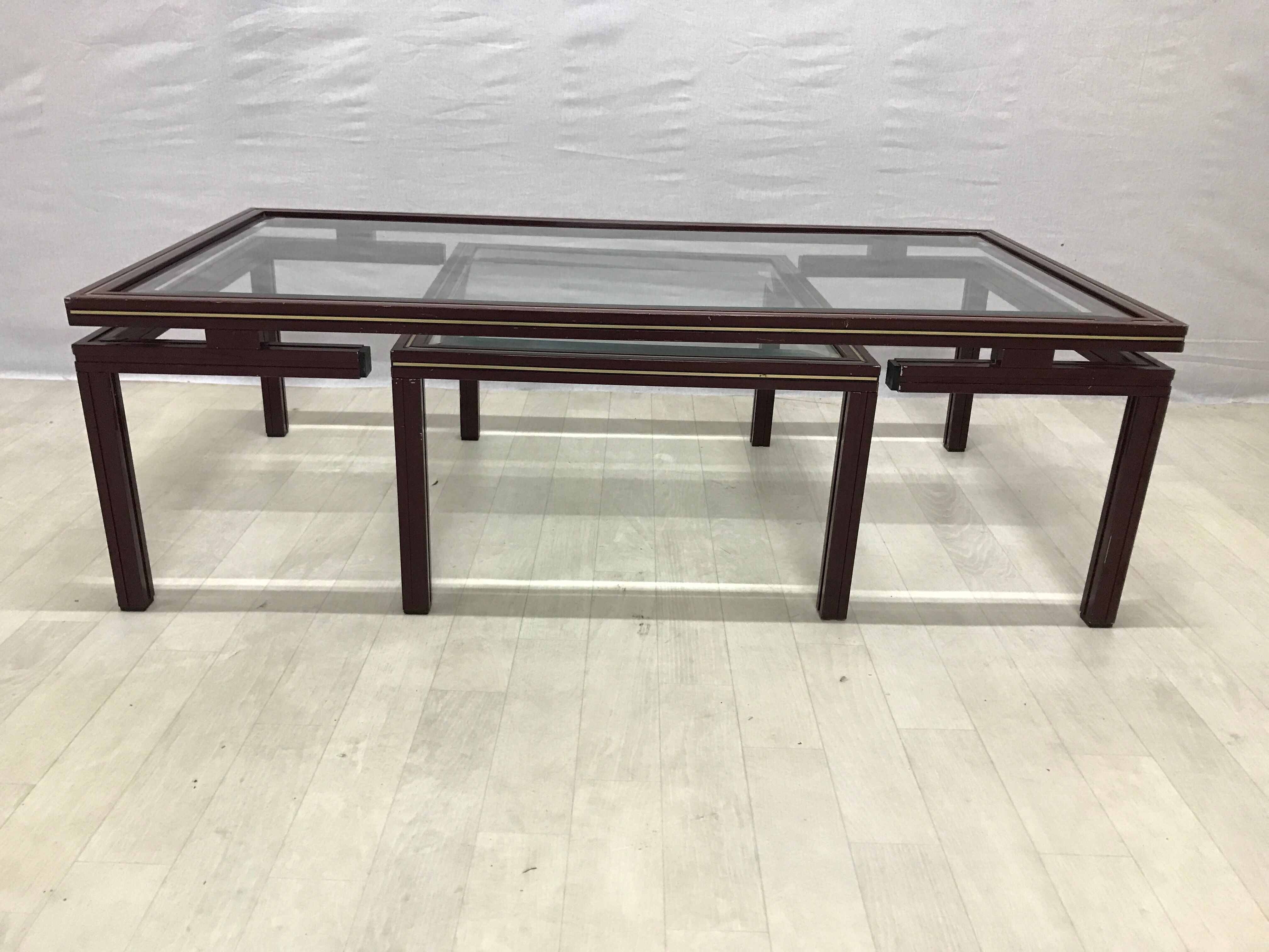 Pierre Vandel metal lacquered stone bass table and glass